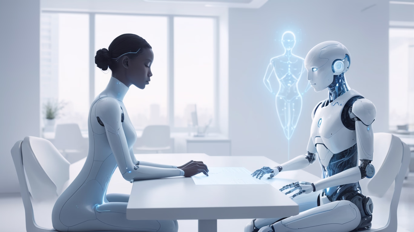 Claude AI digital assistant helping a user in a futuristic interface