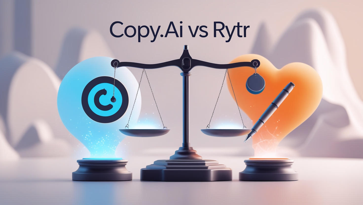 Minimal digital artwork showing Copy.ai vs Rytr AI writing tools comparison with creative symbols and balanced layout.