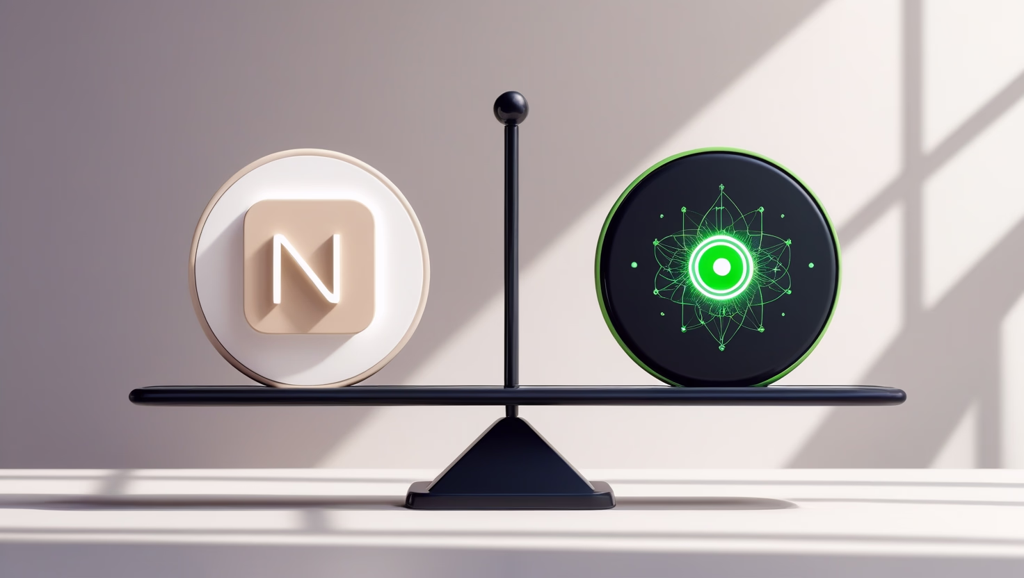 Minimalist digital comparison of Notion AI and ChatGPT with icons and balanced layout.