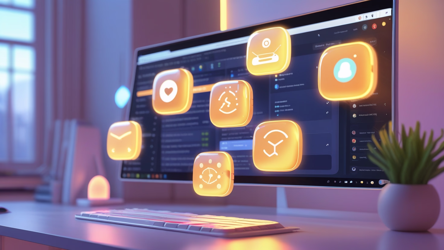 Futuristic AI Chrome browser window with smart extensions organizing tabs and assisting tasks.