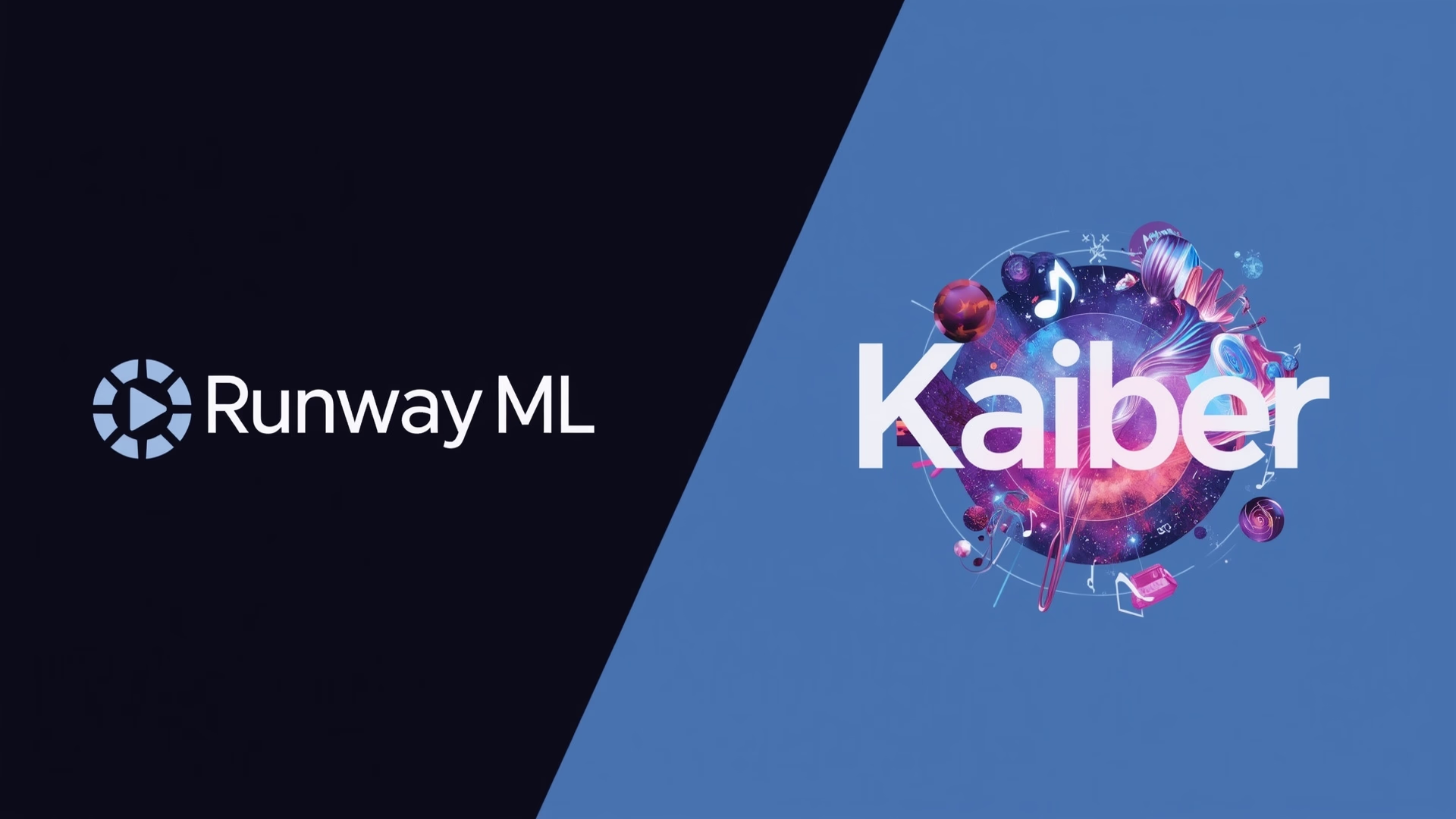 Comparison of Runway ML and Kaiber logos with artistic and cinematic visual elements