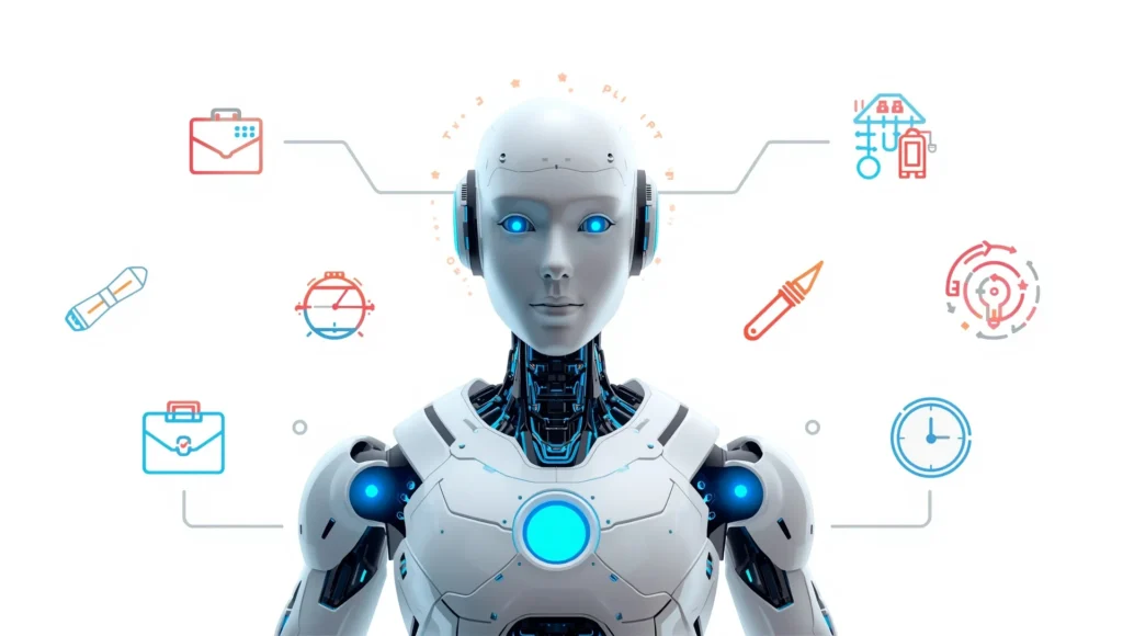 AI assistant illustration showing how tools like ChatGPT support work, learning, and productivity.